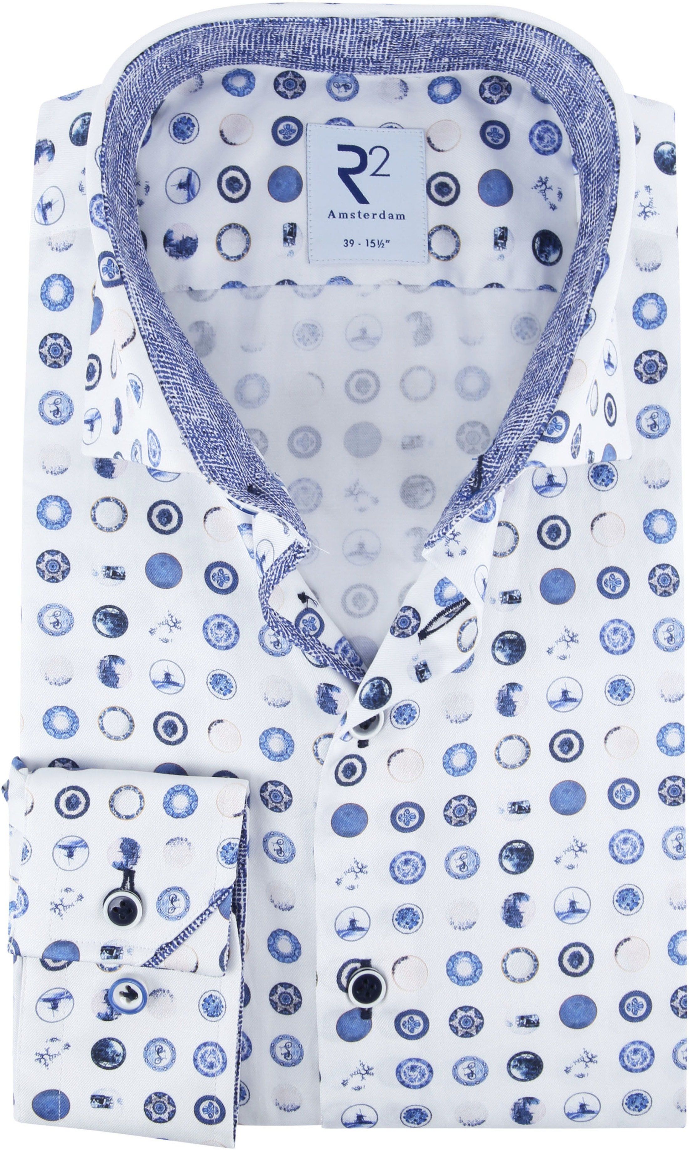 R2 Shirt Dutch Dessin White Blue size 14.5