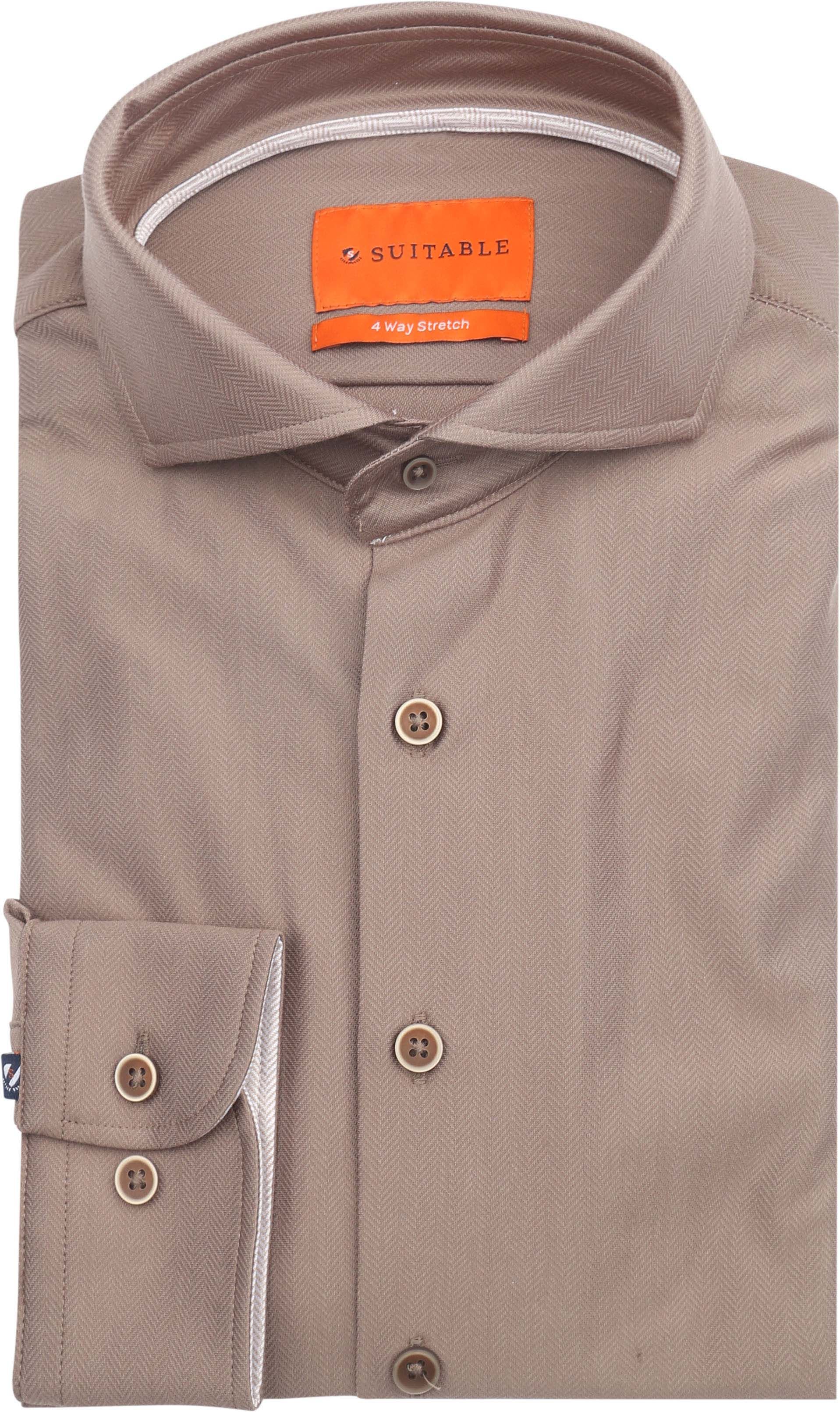 Suitable Herringbone Overhemd Taupe kopen | Suitable