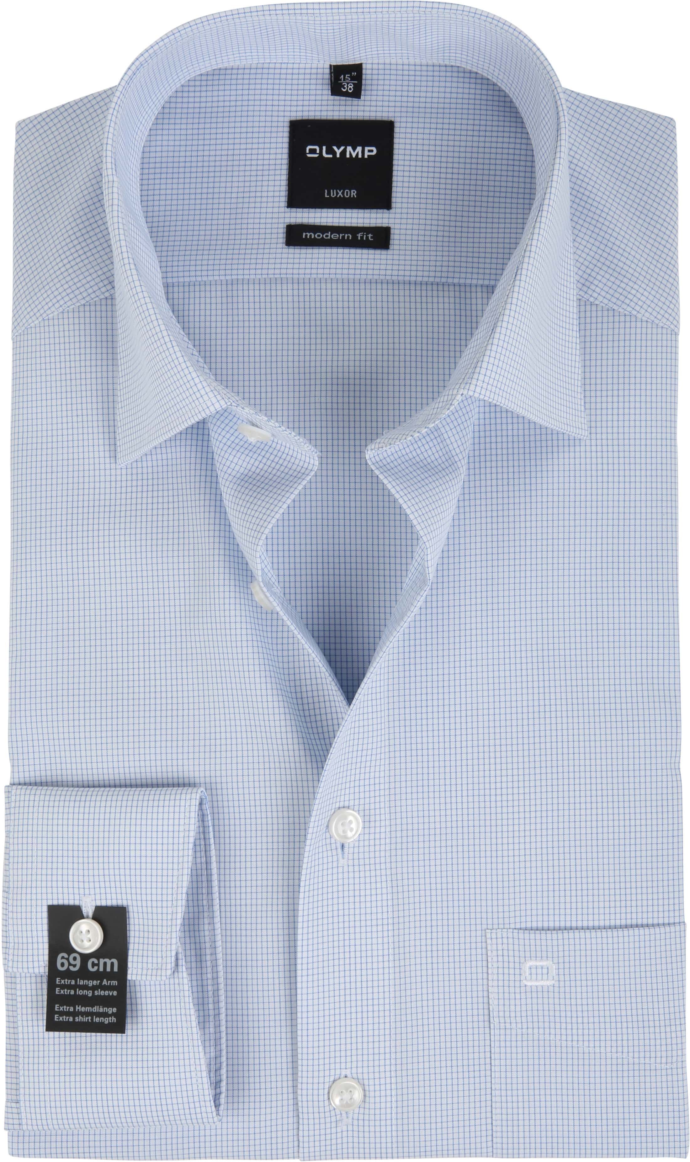 Olymp Luxor Shirt Extra Long Sleeve MF Checkered Blue size 14.5