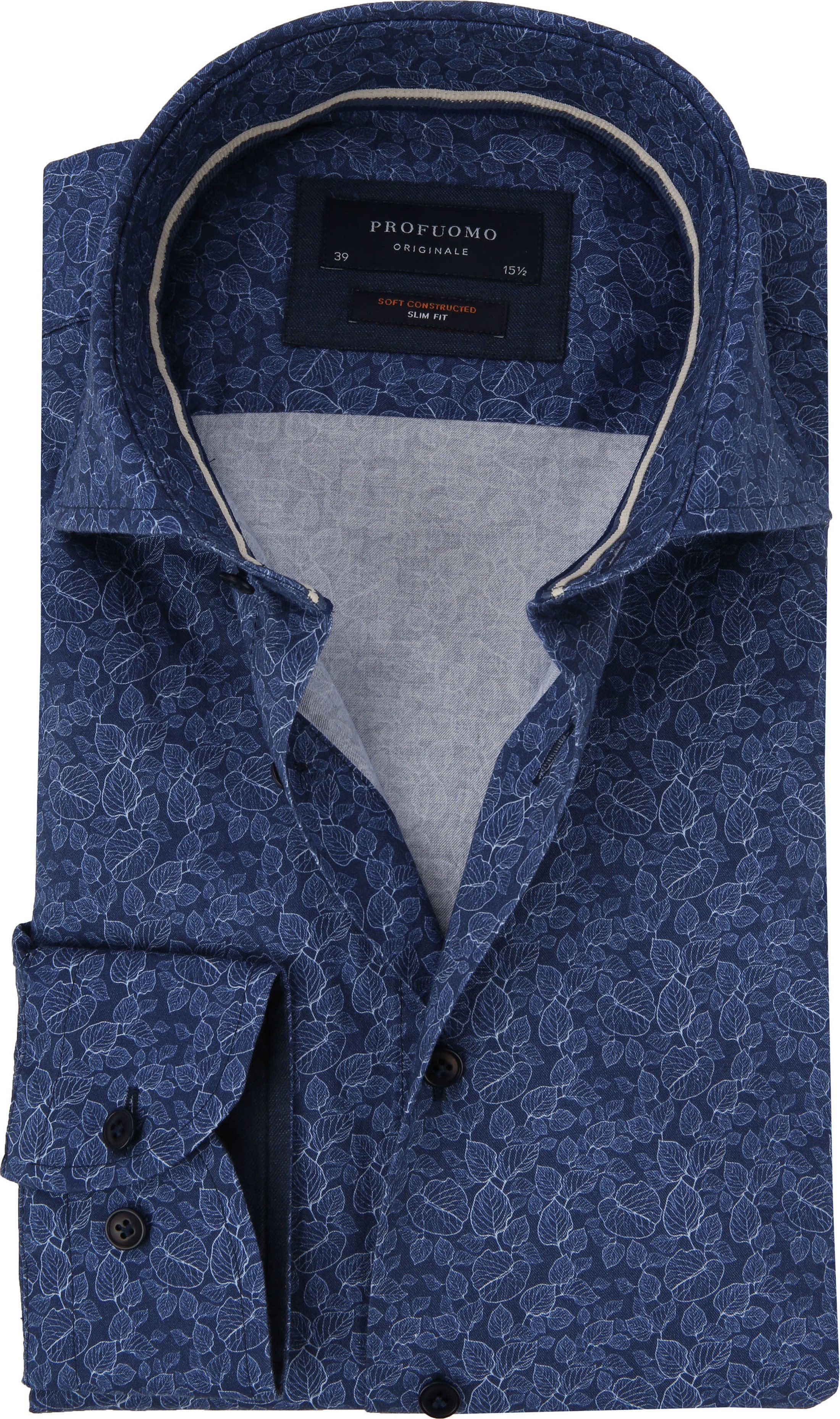 Profuomo Shirt Leaves Navy Dark Blue Blue size 15