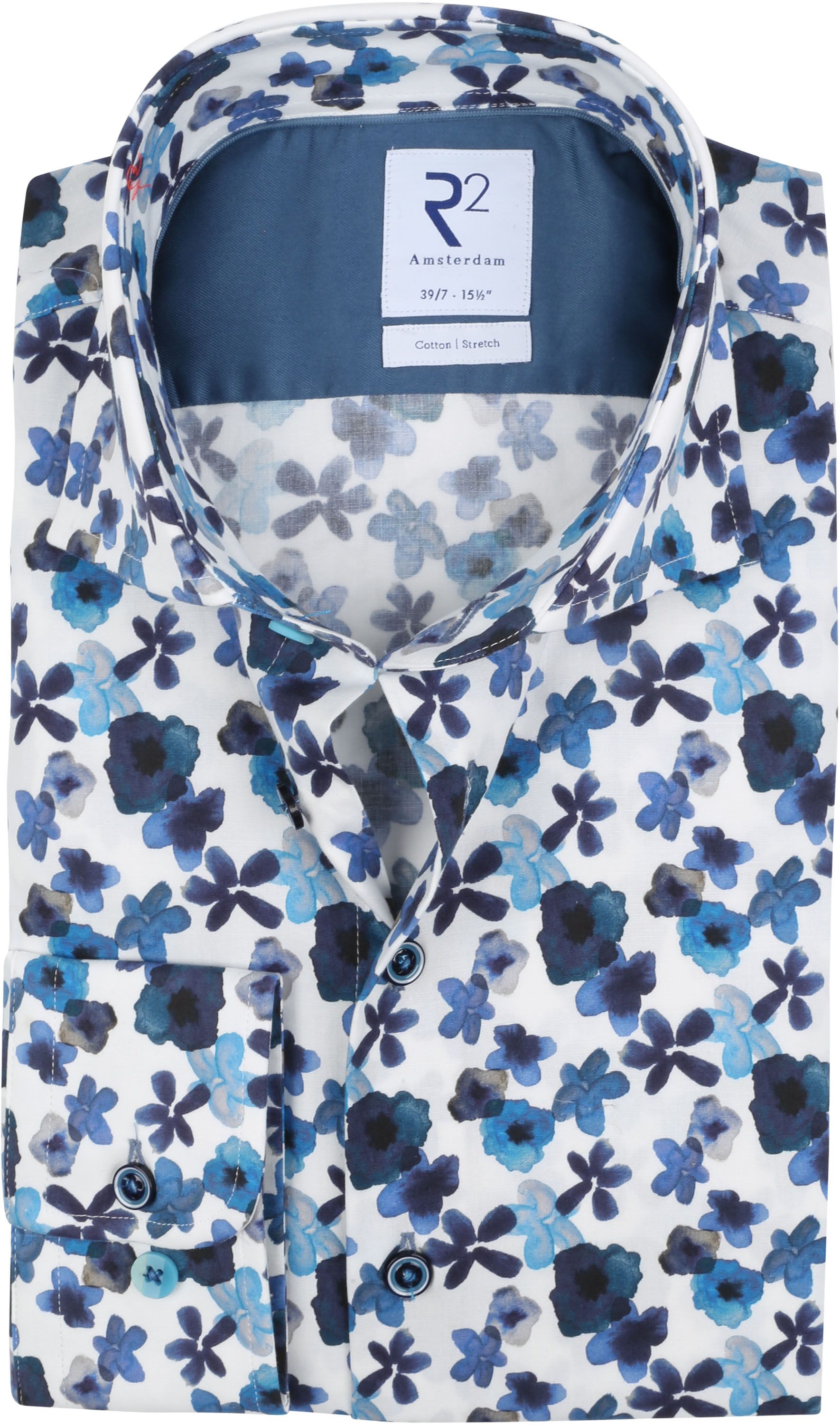 R2 Shirt Extra Long Sleeve Flowers Print Blue size 16