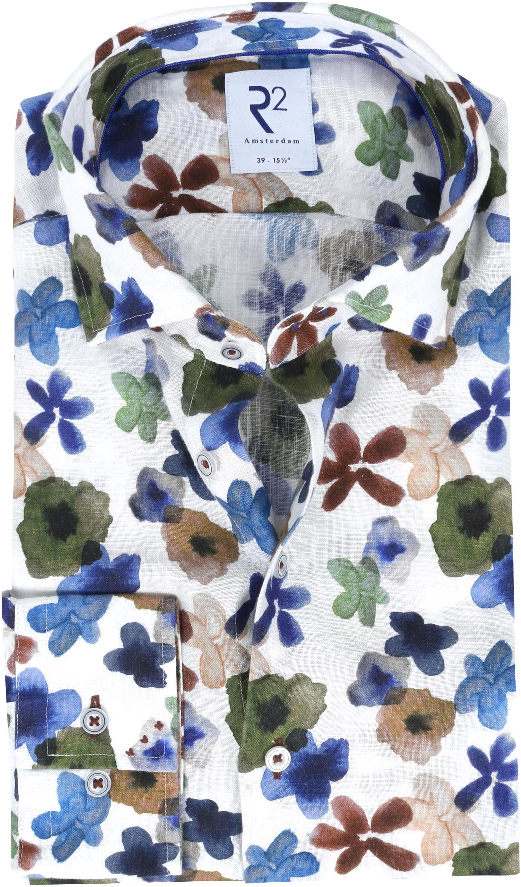 R2 Shirt Linen Flowers Multicolour size 14.5