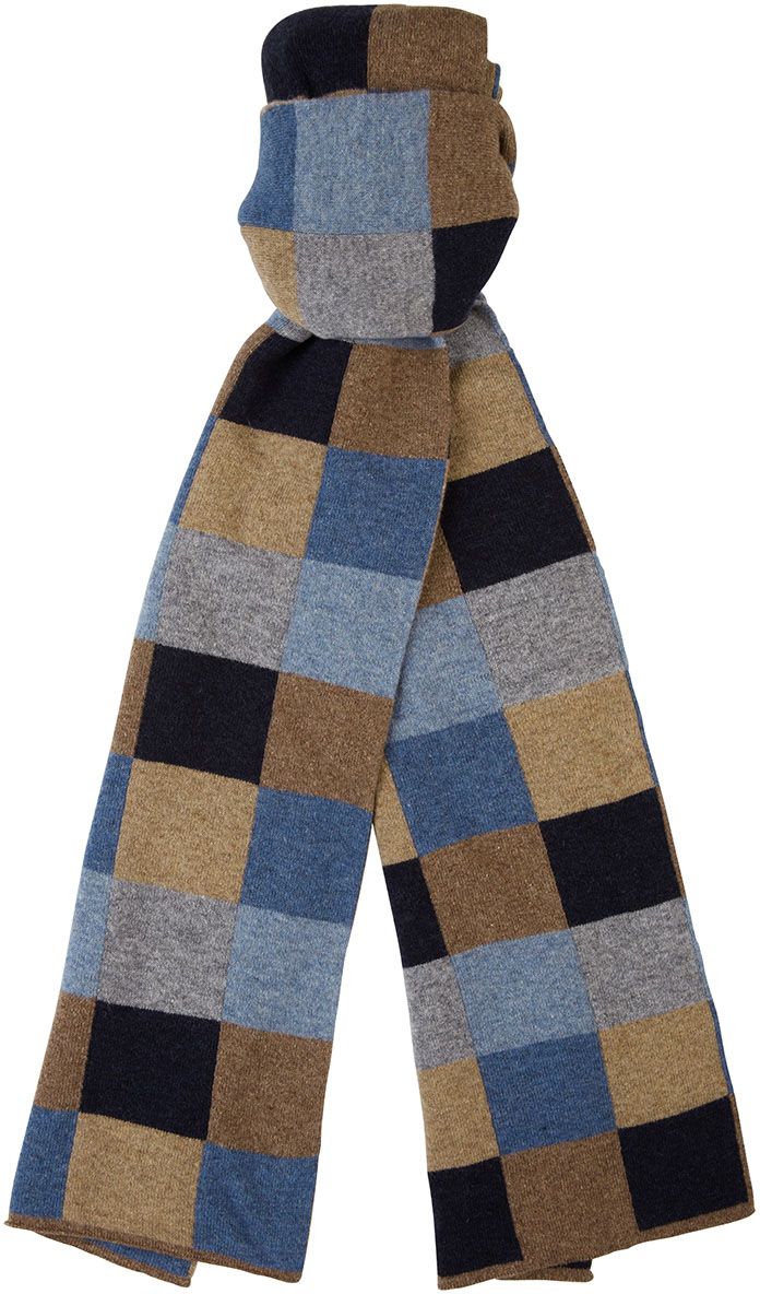 Profuomo Scarf Wool Checks Camel Multicolour Brown Blue
