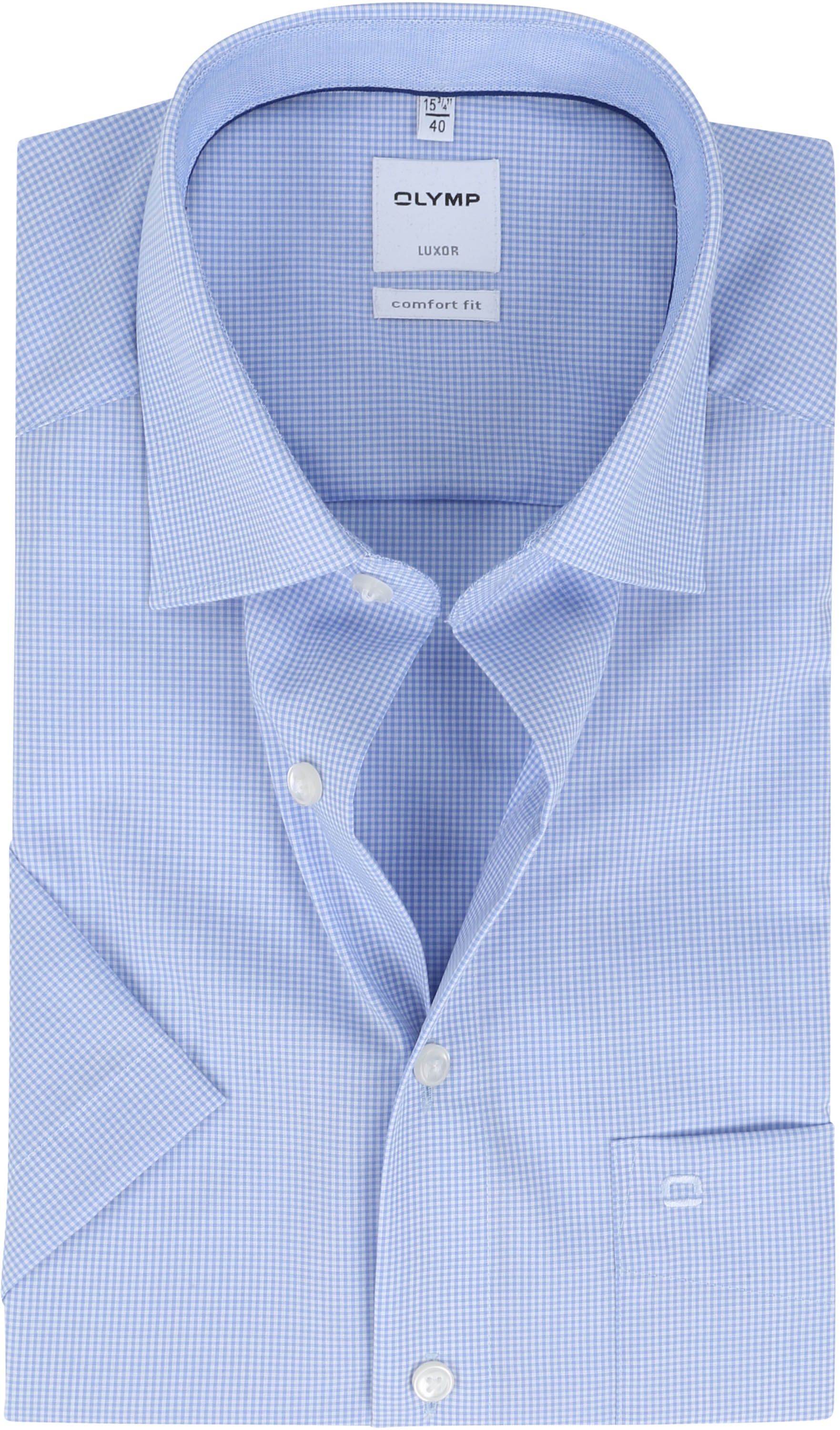 OLYMP Chemise Luxor Manches Courtes Carreaux Bleu taille 39
