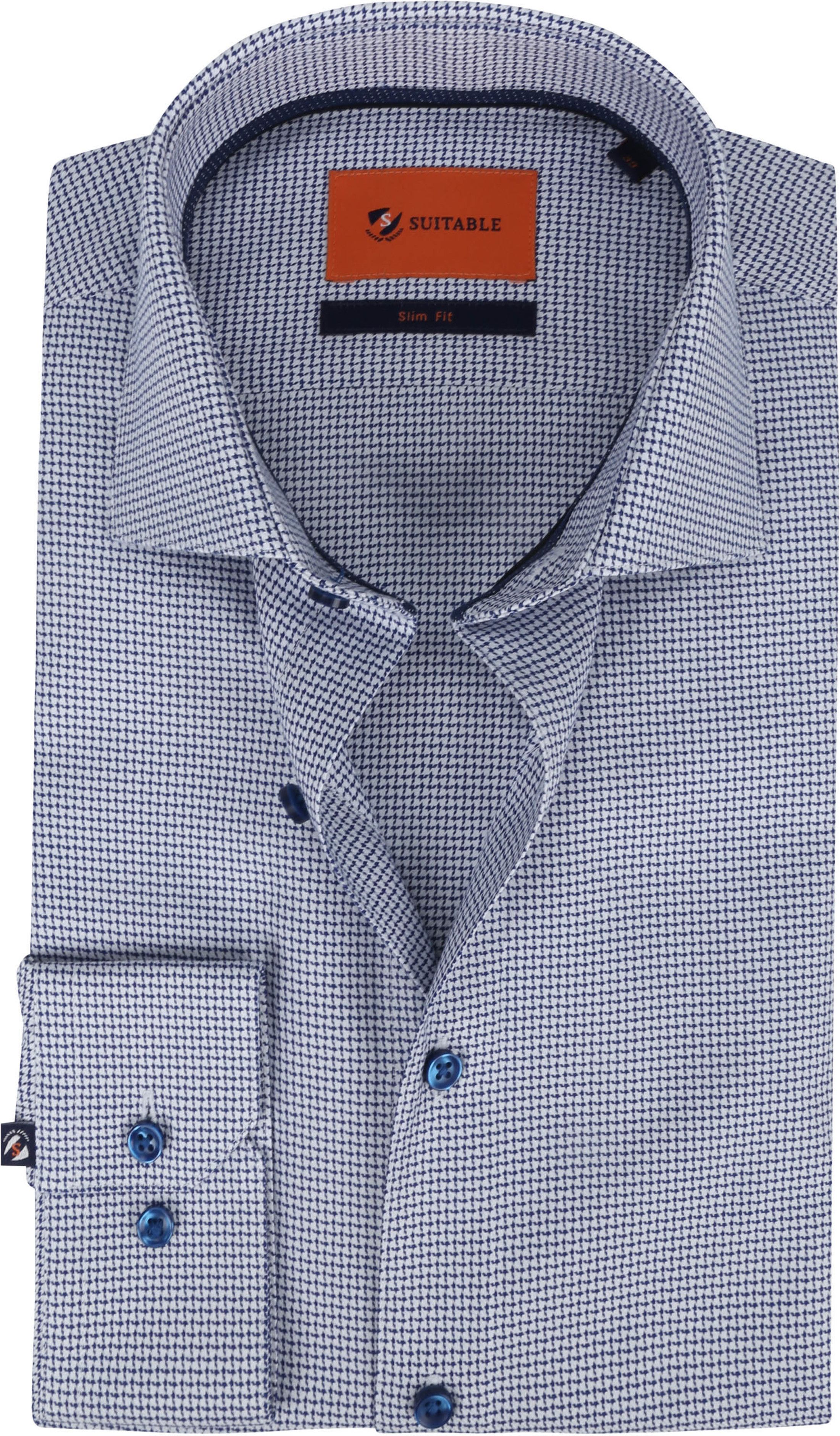 Suitable Chemise Micro Col Italien Blanc Bleu taille 38