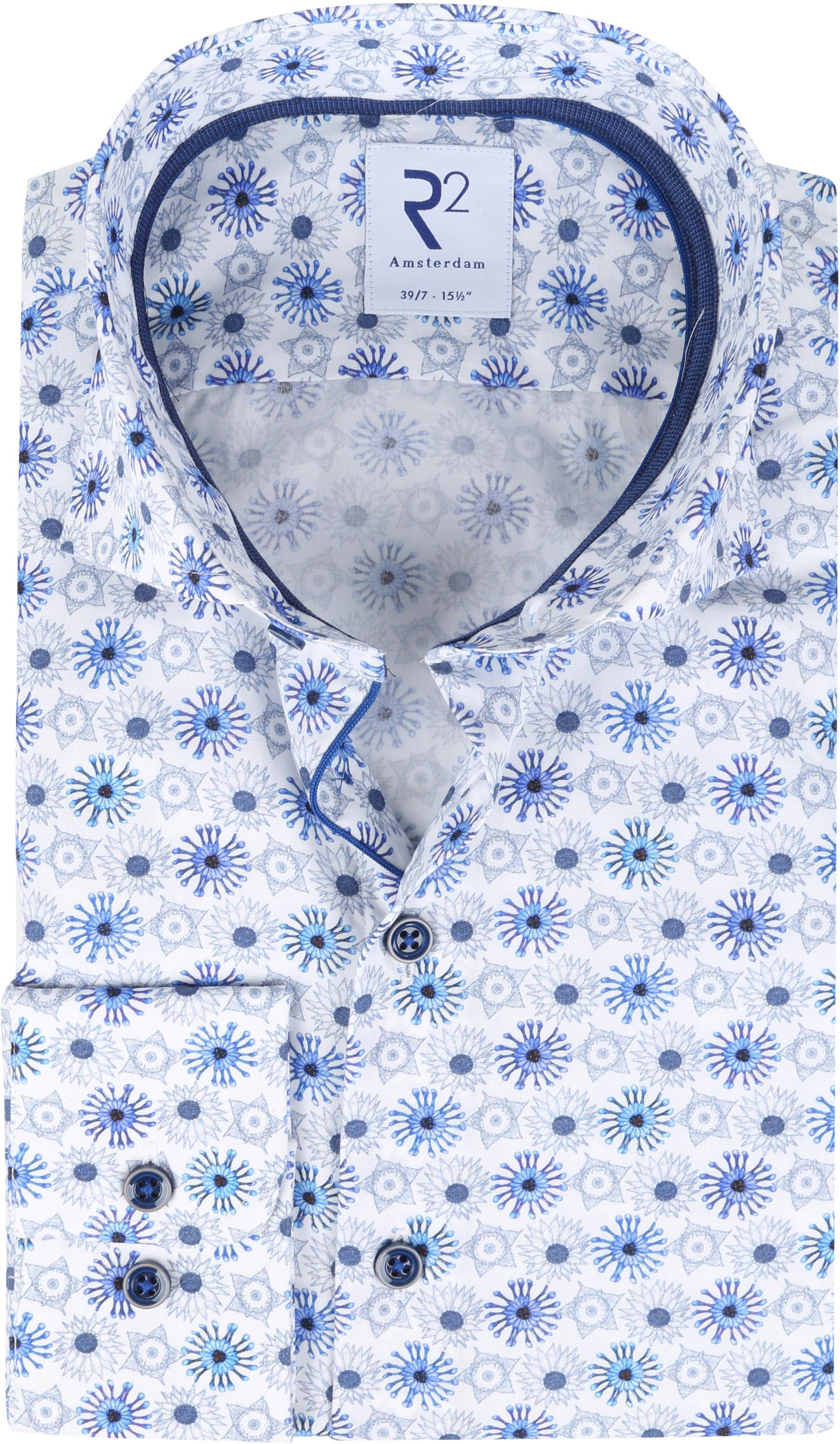 R2 Shirt Extra Long Sleeve Fantasyprint Blue size 15 3/4