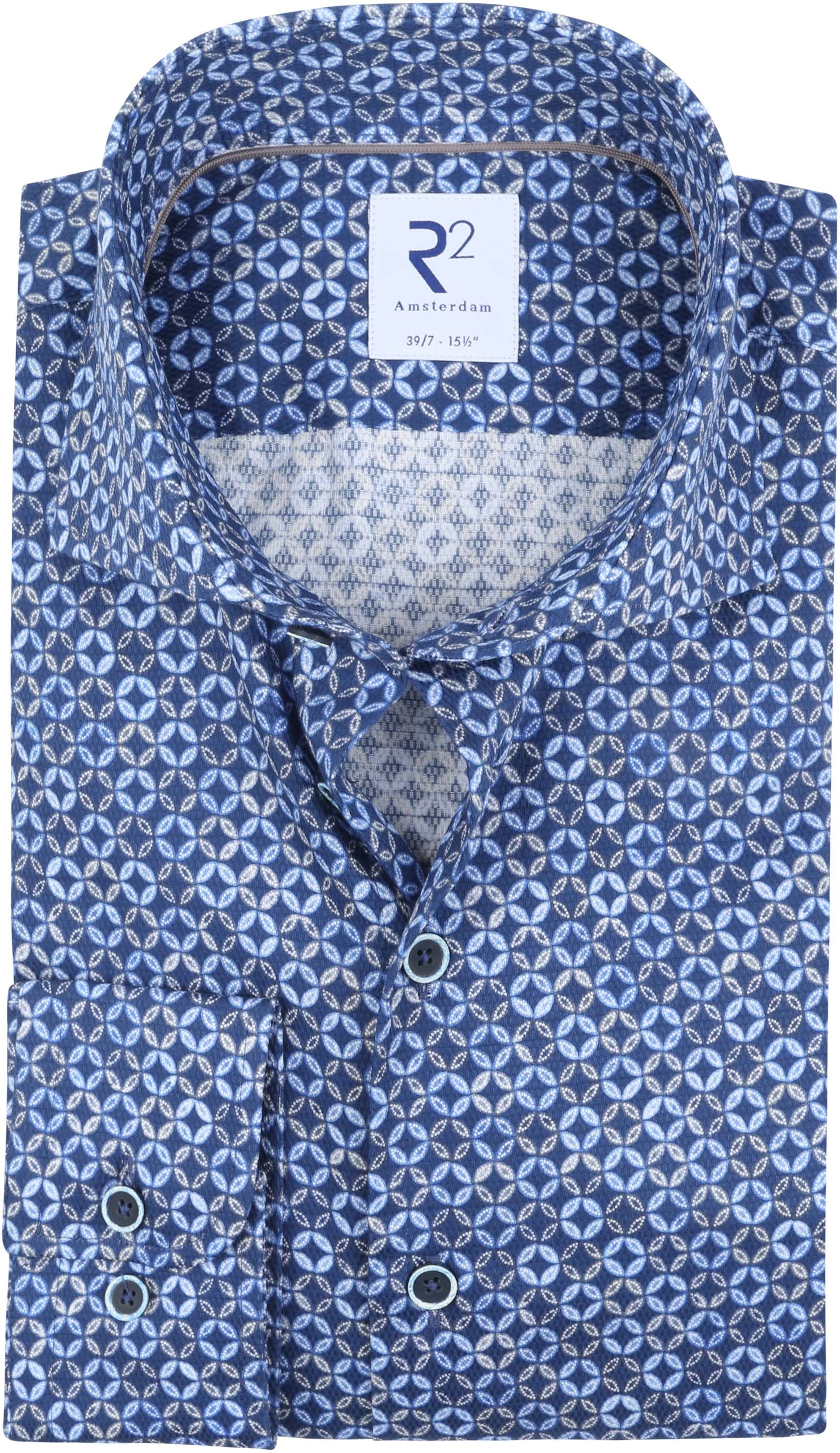 R2 Shirt Extra Long Sleeve Circle Print Blue size 15 1/2