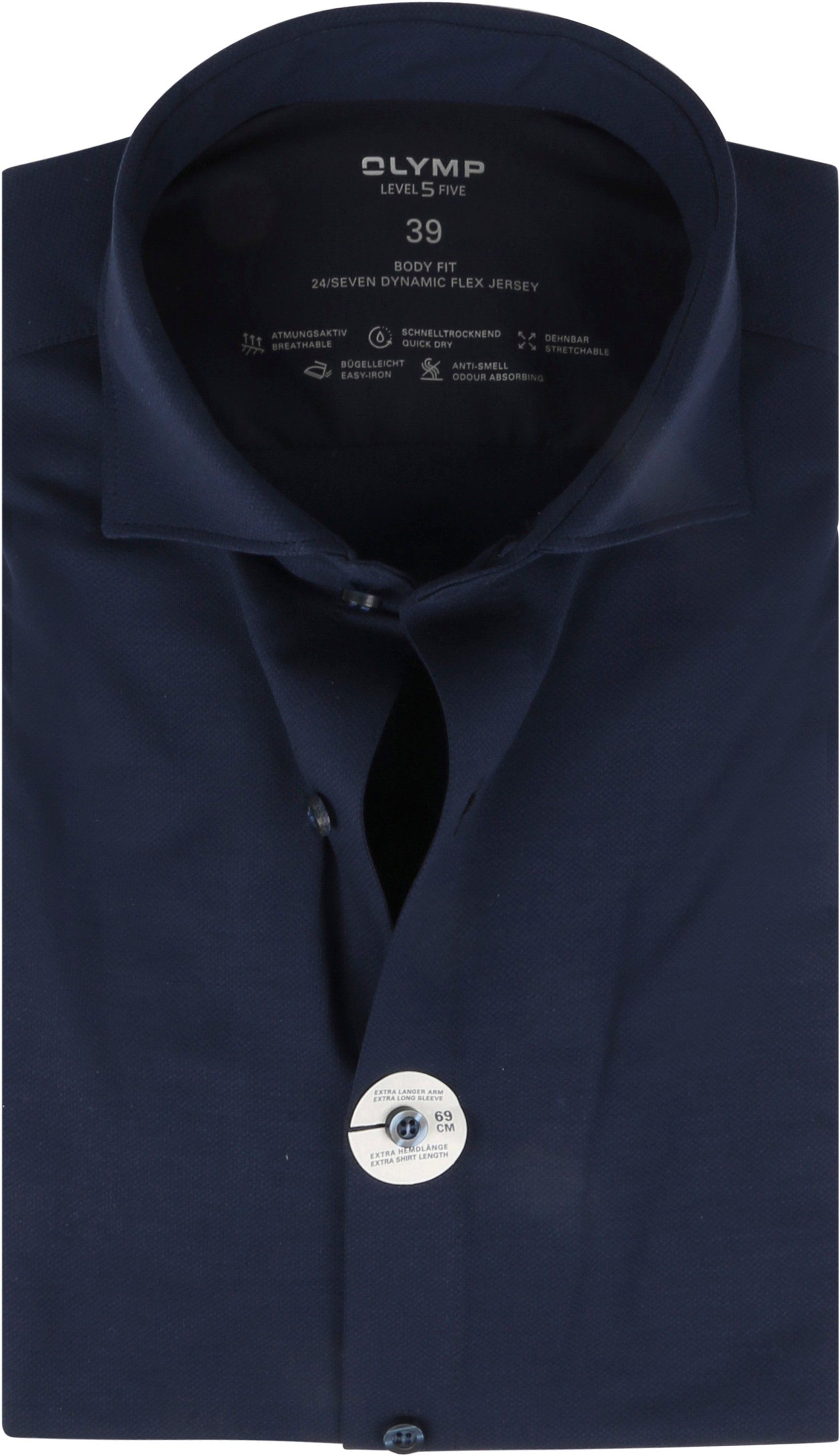 Olymp Shirt Level 5 Body Fit Extra Long Sleeve 24/Seven Dark  Blue Dark Blue size 15