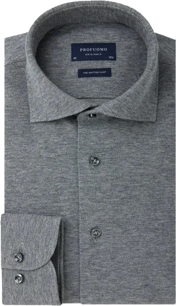 Profuomo Knitted Shirt Melange Anthracite Dark Grey size 15