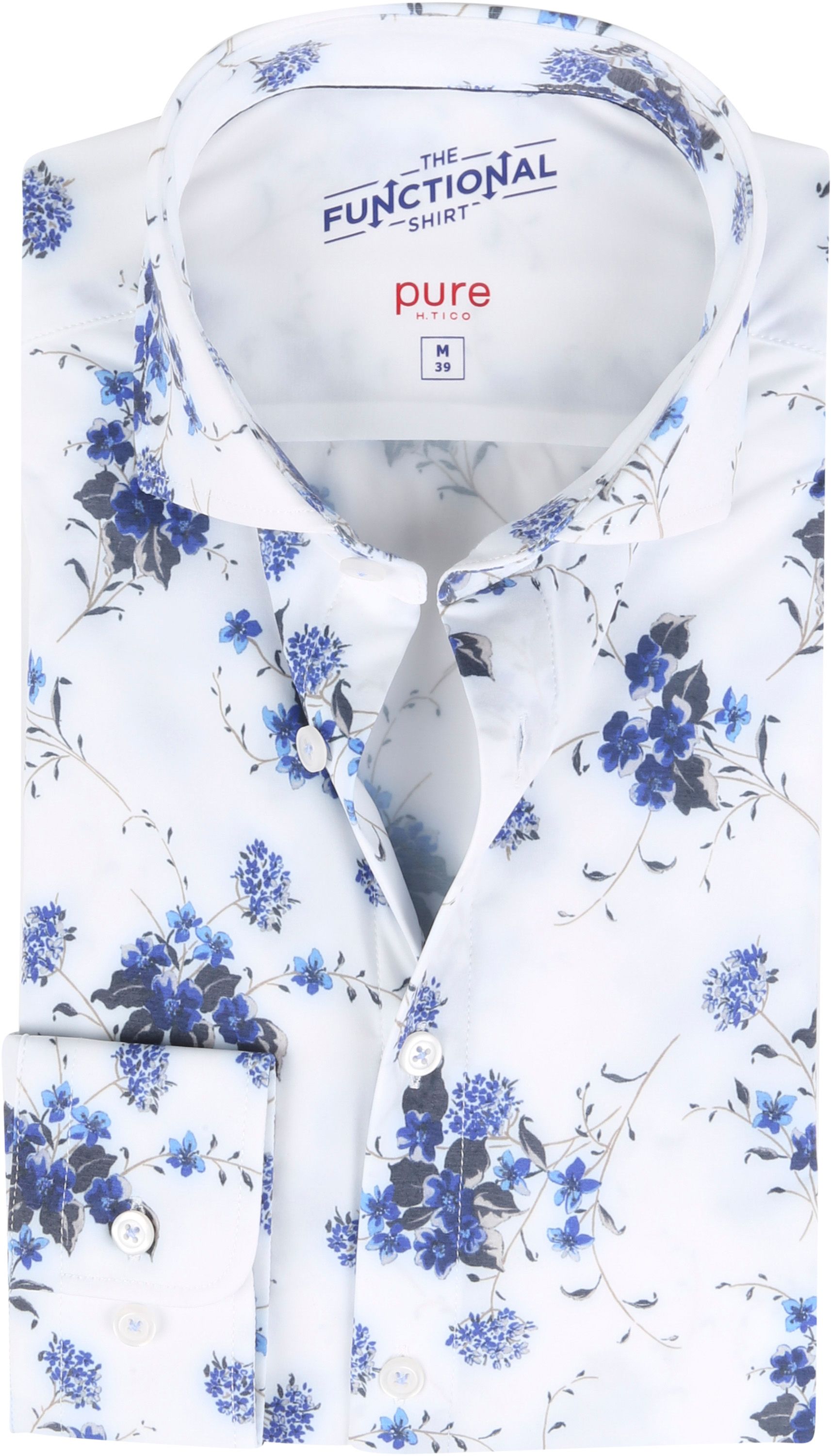 Pure Functional Shirt Floral Print Blue White size 15 3/4