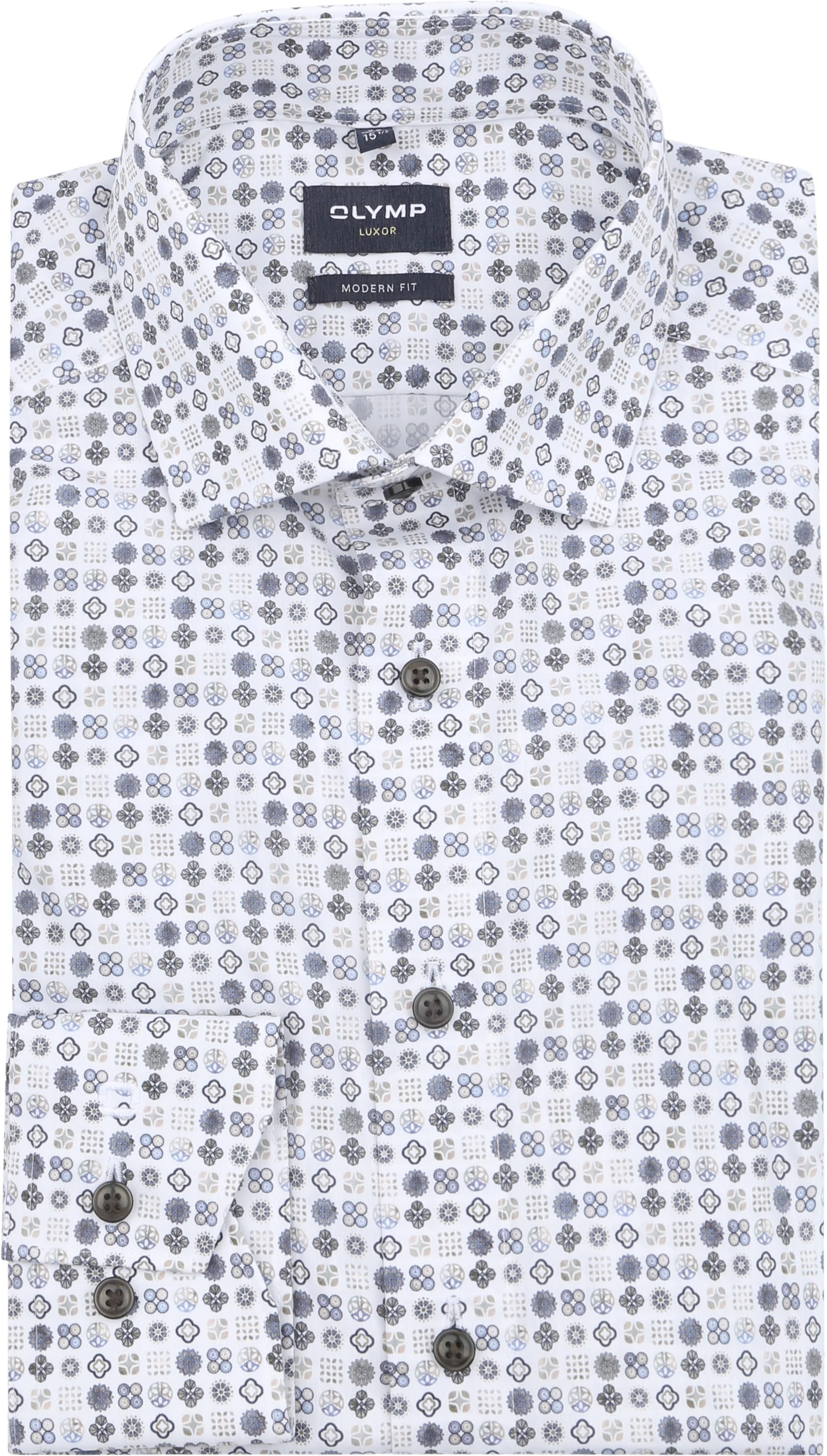 Olymp Luxor Overhemd Print Wit Beige 121264-22 kopen | Suitable