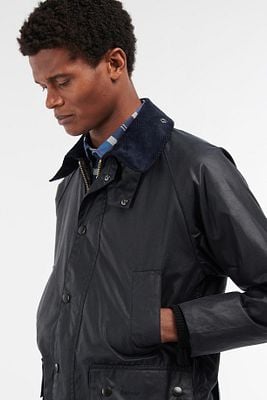 Barbour navy coat on sale