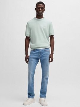 ■HUGO BOSS メンズ サマーニット 50538267 KANACHE BOSS Men's Knit T-Shirt Kanache Relaxed Fit Blue White