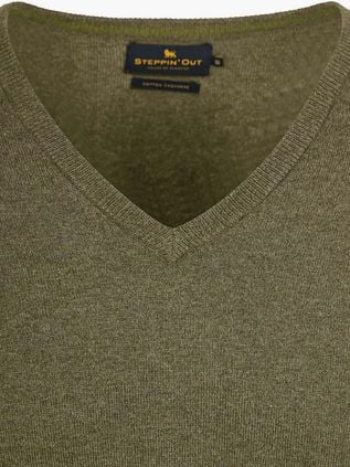 Steppin' Out Pullover Cotton Cashmere V-Neck Olive Green