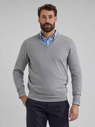 Steppin' Out Pullover Cotton Cashmere V-Neck Melange Grey