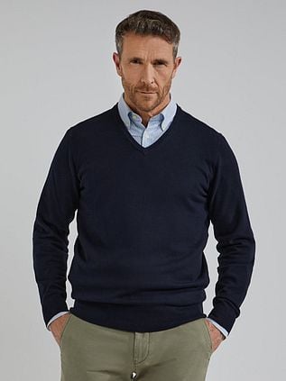 Steppin' Out Pullover Cotton Cashmere V-Neck Navy