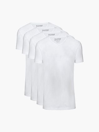 Slater T-shirts Basique Lot de 4 Col-V Extra Long Blanc