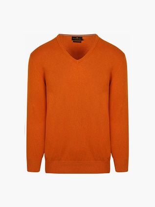 Steppin' Out Pullover Cotton Cashmere V-Neck Orange