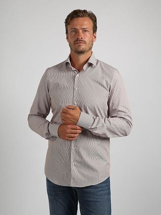 Suitable Twill Shirt Extra Long Sleeves Stripe Brown