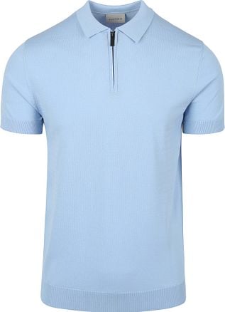 Suitable Knitted Half Zip Polo Shirt Light Blue