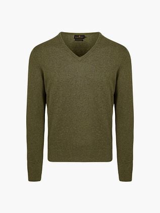 Steppin' Out Pullover Cotton Cashmere V-Neck Olive Green