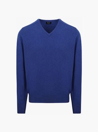 William Lockie Pull Laine d'Agneau Col-V Bleu Royal Persan