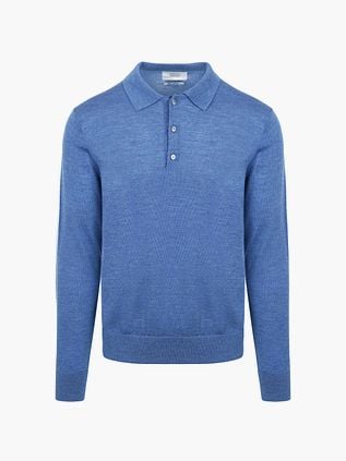 King Essentials The Robert Long Sleeve Polo Shirt Merino Mid Blue
