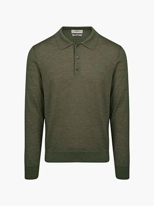 King Essentials The Robert Long Sleeve Polo Shirt Merino Army Green