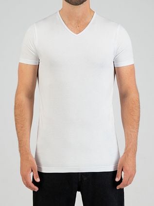 Slater T-shirts Basique Lot de 4 Col-V Extra Long Blanc