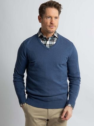 Steppin' Out Pullover Cotton Cashmere V-Neck Indigo Blue