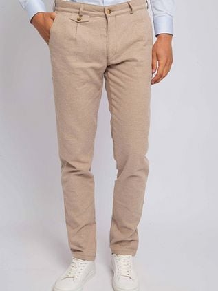Suitable Chino Pico Pleat Flanel Sand