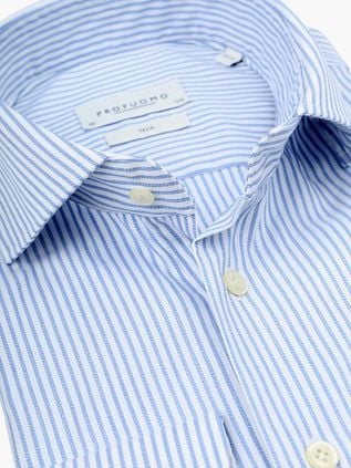 Profuomo Shirt Extra Long Sleeve Travel Stripes Light Blue