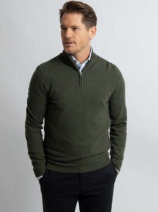 Steppin' Out Half Zip Pullover Merino Wool Olive Green