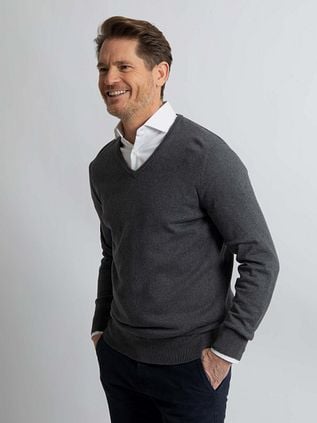 Steppin' Out Pullover Cotton Cashmere V-Neck Anthracite Melange