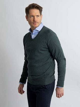 Steppin' Out Pullover Cotton Cashmere V-Neck Dark Green