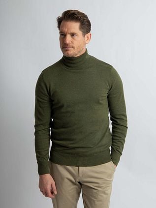 Steppin' Out Rollneck Pullover Cotton Cashmere Olive Green