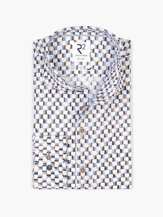 R2 Poplin Shirt Extra Long Sleeves Print Multicolor