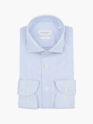 Profuomo Shirt Extra Long Sleeve Travel Stripes Light Blue