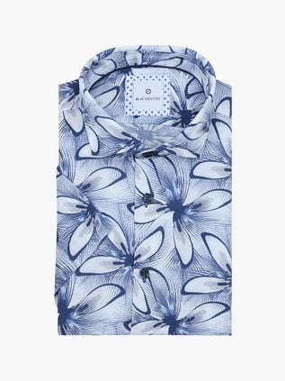 Blue Industry Chemise De Lin Short Sleeve Impression Bleu