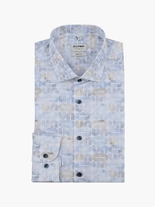 Olymp Level 5 Shirt Stretch Extra Long Sleeves Print Light Blue