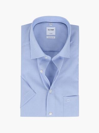 OLYMP Chemise Luxor Manches Courtes Carreaux Bleu