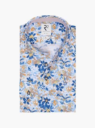 R2 Shirt Knitted Floral Print Blue Extra Long Sleeves