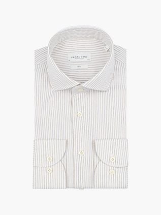 Profuomo Shirt Extra Long Sleeve Travel Stripes Beige