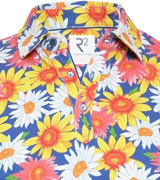 R2 Amsterdam Piqué Polo Shirt Sunflower Print Multicolor order