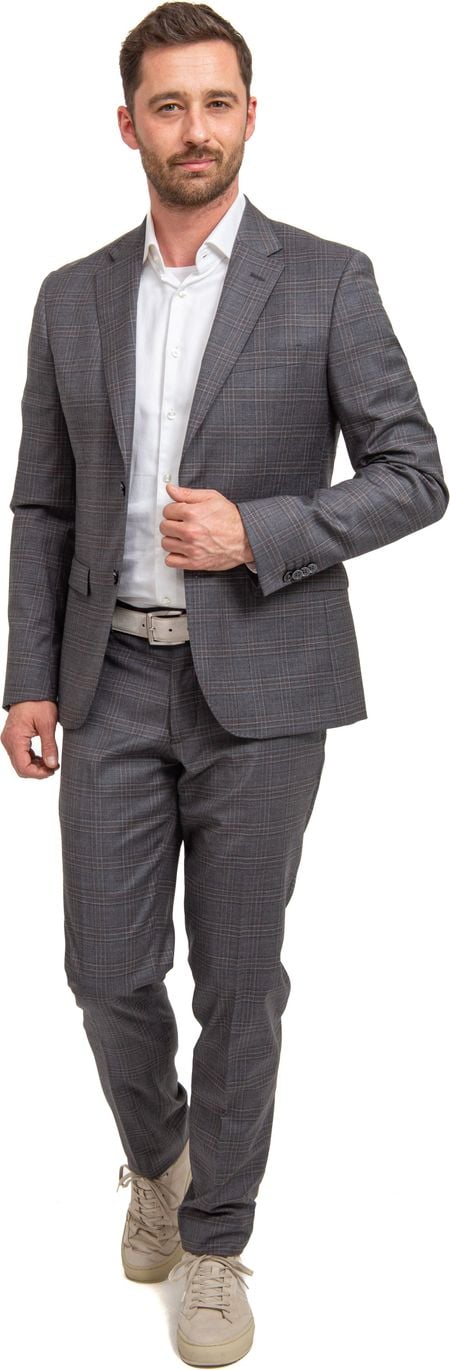 Suitable Suit Toulon Wool Check Grey Brown