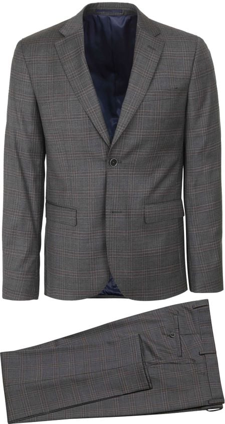 Suitable Suit Toulon Wool Check Grey Brown