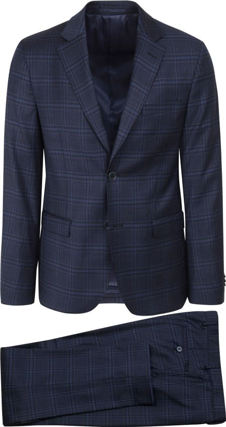 Suitable Suit Toulon Wool Navy Check Royal Blue