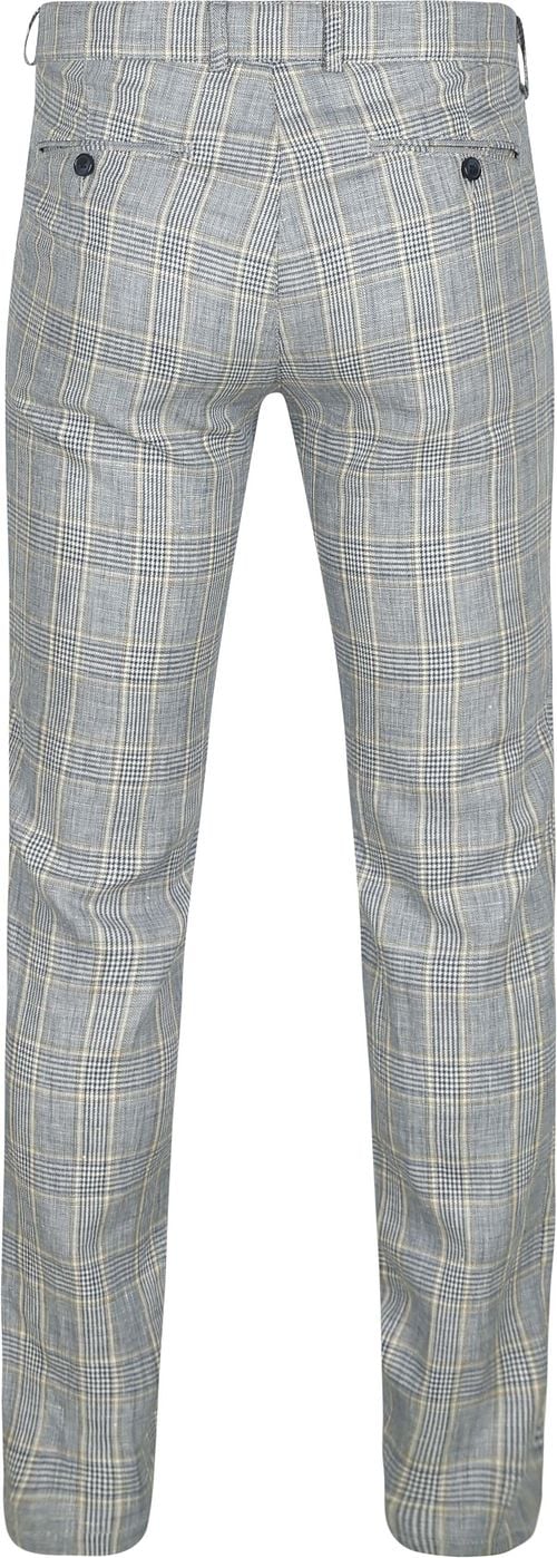 Suitable Chino Linen Blend Ruiten Blauw Product / Achterkant
