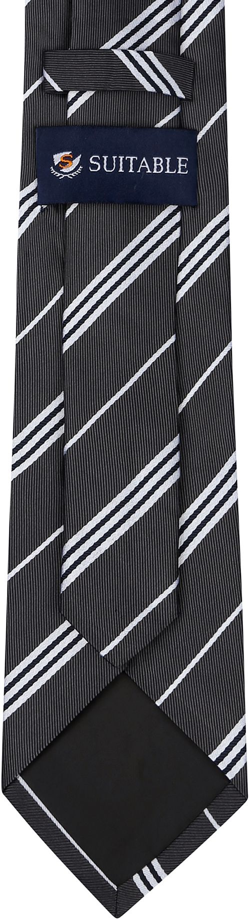 Suitable Tie Silk Stripe Anthracite Product / Achterkant