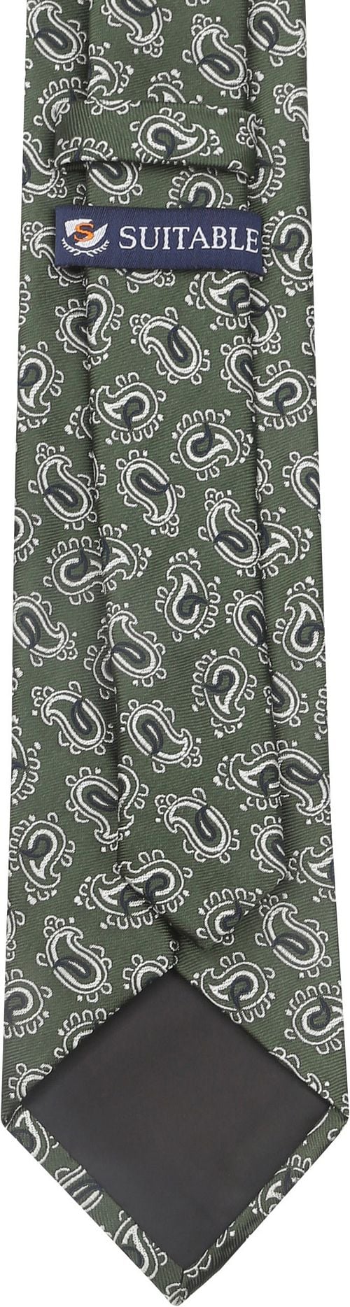Suitable Stropdas Zijde Groen Paisley Product / Achterkant